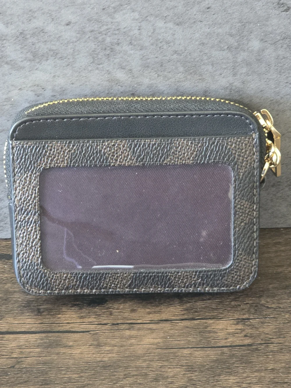 Coach Signature Zip Card Case Wallet - Brown/Black